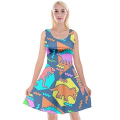 Dinosaur Pattern Reversible Velvet Sleeveless Dress