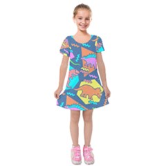 Dinosaur Pattern Kids  Short Sleeve Velvet Dress