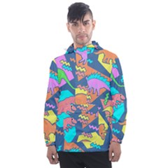 Dinosaur Pattern Men s Front Pocket Pullover Windbreaker