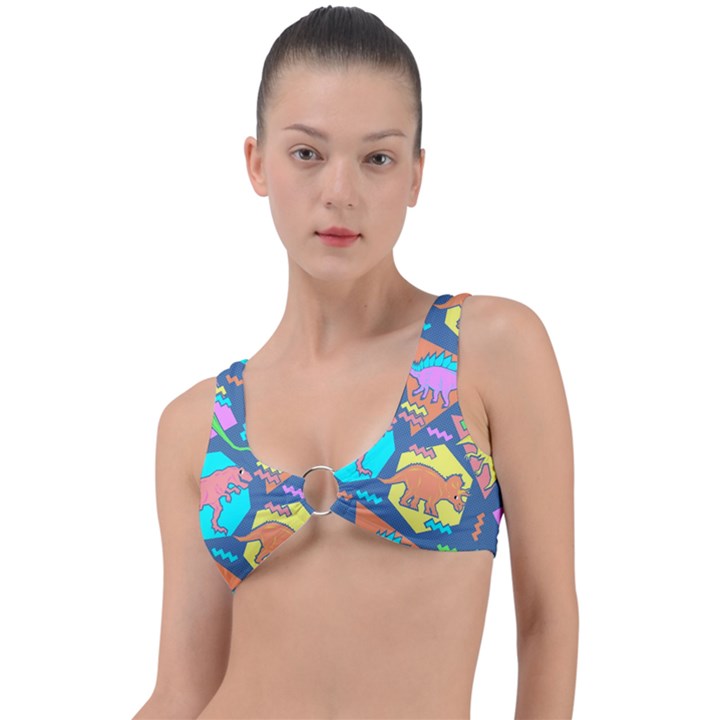 Dinosaur Pattern Ring Detail Bikini Top