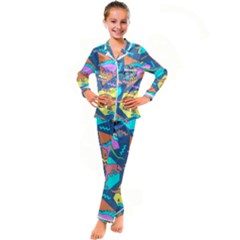 Dinosaur Pattern Kids  Satin Long Sleeve Pajamas Set by Wav3s