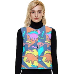 Dinosaur Pattern Women s Short Button Up Puffer Vest