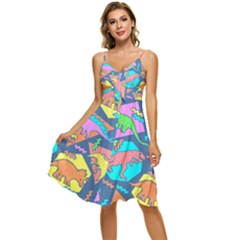 Dinosaur Pattern Sleeveless Tie Front Chiffon Dress by Wav3s