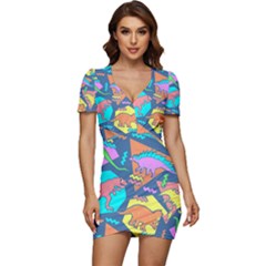 Dinosaur Pattern Low Cut Cap Sleeve Mini Dress by Wav3s