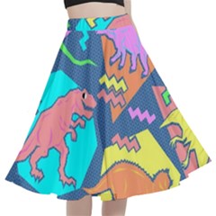 Dinosaur Pattern A-line Full Circle Midi Skirt With Pocket