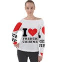 I love French cuisine Off Shoulder Long Sleeve Velour Top View1