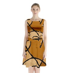 Mazipoodles In The Frame - Brown Sleeveless Waist Tie Chiffon Dress by Mazipoodles