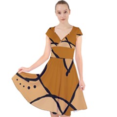 Mazipoodles In The Frame - Brown Cap Sleeve Front Wrap Midi Dress by Mazipoodles