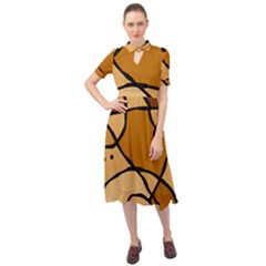 Mazipoodles In The Frame - Brown Keyhole Neckline Chiffon Dress by Mazipoodles