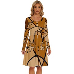 Mazipoodles In The Frame - Brown Long Sleeve Dress With Pocket by Mazipoodles