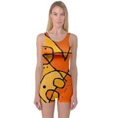 Mazipoodles In The Frame - Orange One Piece Boyleg Swimsuit by Mazipoodles