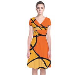 Mazipoodles In The Frame - Orange Short Sleeve Front Wrap Dress by Mazipoodles