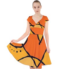 Mazipoodles In The Frame - Orange Cap Sleeve Front Wrap Midi Dress by Mazipoodles