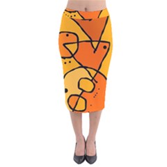 Mazipoodles In The Frame - Orange Velvet Midi Pencil Skirt by Mazipoodles