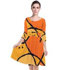 Mazipoodles In The Frame - Orange Quarter Sleeve Waist Band Dress by Mazipoodles