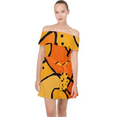 Mazipoodles In The Frame - Orange Off Shoulder Chiffon Dress by Mazipoodles