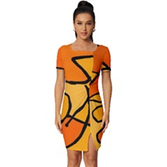 Mazipoodles In The Frame - Orange Fitted Knot Split End Bodycon Dress by Mazipoodles