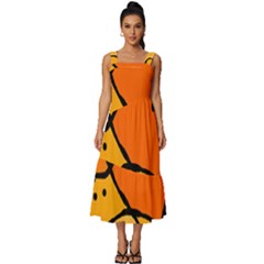 Mazipoodles In The Frame - Orange Square Neckline Tiered Midi Dress by Mazipoodles