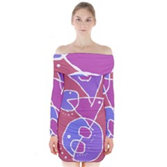 Mazipoodles In The Frame  - Pink Purple Long Sleeve Off Shoulder Dress by Mazipoodles