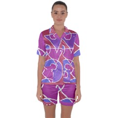 Mazipoodles In The Frame  - Pink Purple Satin Short Sleeve Pajamas Set by Mazipoodles