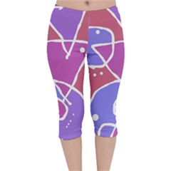 Mazipoodles In The Frame  - Pink Purple Velvet Capri Leggings  by Mazipoodles