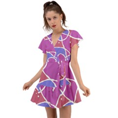 Mazipoodles In The Frame  - Pink Purple Flutter Sleeve Wrap Dress by Mazipoodles