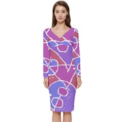 Mazipoodles In The Frame  - Pink Purple Long Sleeve V-neck Bodycon Dress  by Mazipoodles