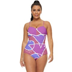 Mazipoodles In The Frame  - Pink Purple Retro Full Coverage Swimsuit by Mazipoodles