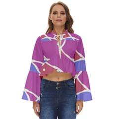 Mazipoodles In The Frame  - Pink Purple Boho Long Bell Sleeve Top by Mazipoodles