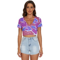 Mazipoodles In The Frame  - Pink Purple V-neck Crop Top by Mazipoodles