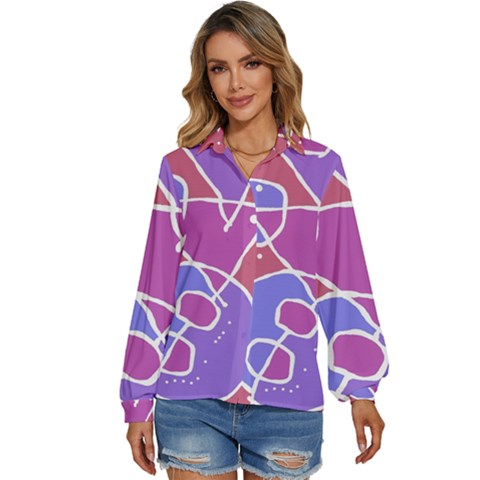 Mazipoodles In The Frame  - Pink Purple Women s Long Sleeve Button Up Shirt by Mazipoodles