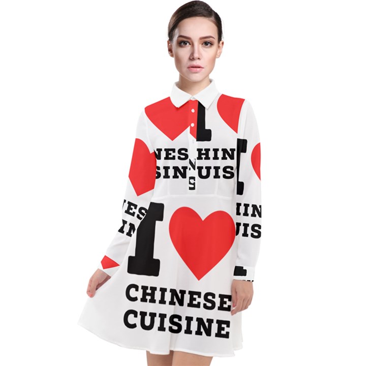 I love Chinese cuisine Long Sleeve Chiffon Shirt Dress