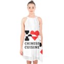 I love Chinese cuisine Halter Collar Waist Tie Chiffon Dress View1