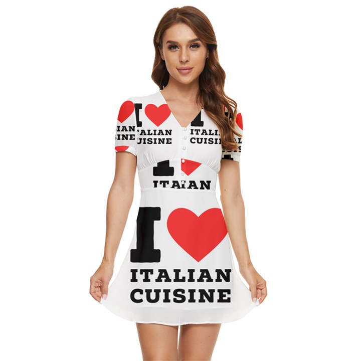 I love Italian cuisine V-Neck High Waist Chiffon Mini Dress