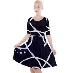 Mazipoodles In The Frame - Black White Quarter Sleeve A-line Dress by Mazipoodles