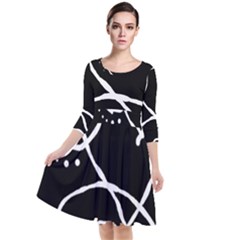 Mazipoodles In The Frame - Black White Quarter Sleeve Waist Band Dress by Mazipoodles