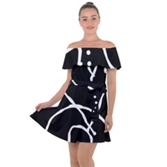 Mazipoodles In The Frame - Black White Off Shoulder Velour Dress by Mazipoodles