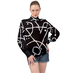 Mazipoodles In The Frame - Black White High Neck Long Sleeve Chiffon Top by Mazipoodles