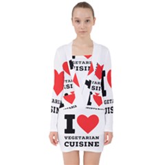 I Love Vegetarian Cuisine  V-neck Bodycon Long Sleeve Dress by ilovewhateva