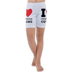 I Love Vegetarian Cuisine  Kids  Lightweight Velour Capri Yoga Leggings by ilovewhateva