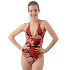 Mazipoodles In The Frame - Reds Halter Cut-out One Piece Swimsuit by Mazipoodles