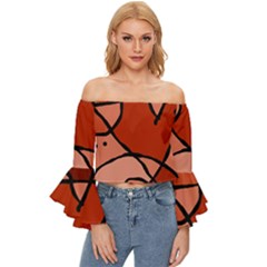 Mazipoodles In The Frame - Reds Off Shoulder Flutter Bell Sleeve Top by Mazipoodles