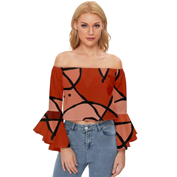 Mazipoodles In The Frame - Reds Off Shoulder Flutter Bell Sleeve Top