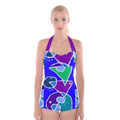 Mazipoodles In The Frame - Balanced Meal 2 Boyleg Halter Swimsuit  by Mazipoodles