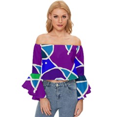 Mazipoodles In The Frame - Balanced Meal 2 Off Shoulder Flutter Bell Sleeve Top