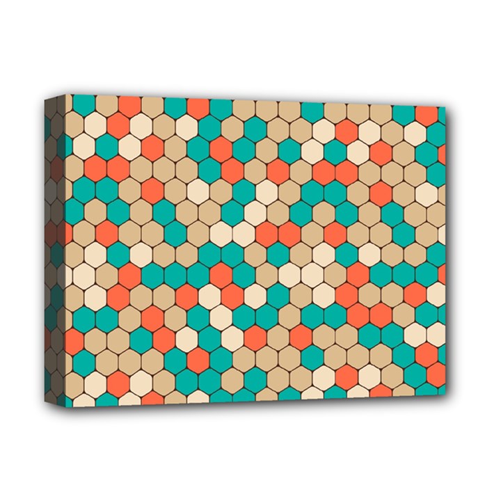 Multicolored Honeycomb Colorful Abstract Geometry Deluxe Canvas 16  x 12  (Stretched) 