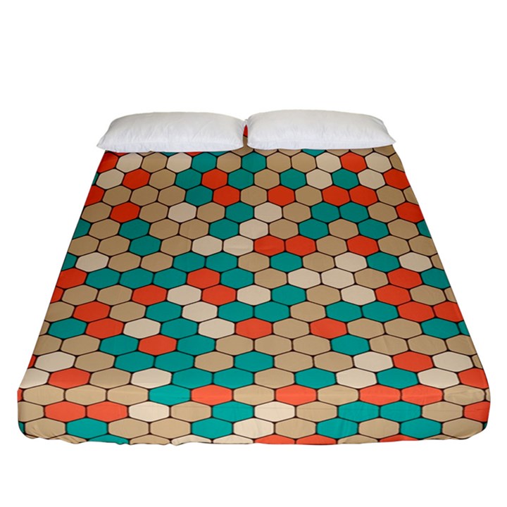 Multicolored Honeycomb Colorful Abstract Geometry Fitted Sheet (California King Size)