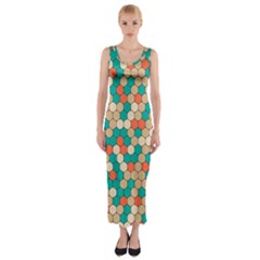 Multicolored Honeycomb Colorful Abstract Geometry Fitted Maxi Dress by Vaneshop