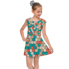 Multicolored Honeycomb Colorful Abstract Geometry Kids  Cap Sleeve Dress