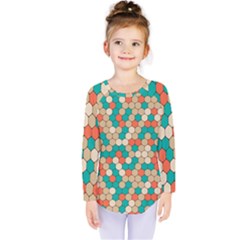 Multicolored Honeycomb Colorful Abstract Geometry Kids  Long Sleeve Tee